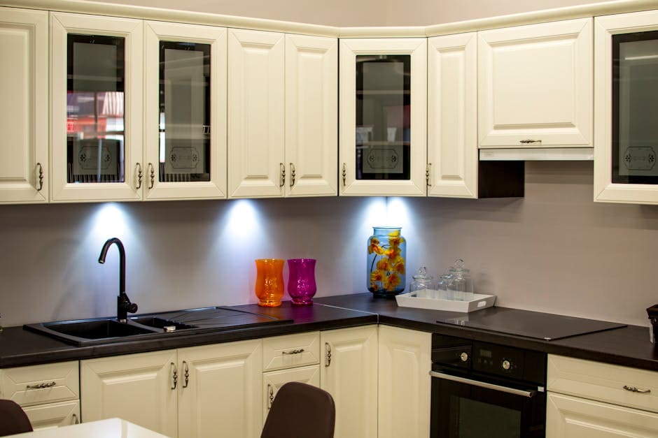 Kitchen with cream cabinets