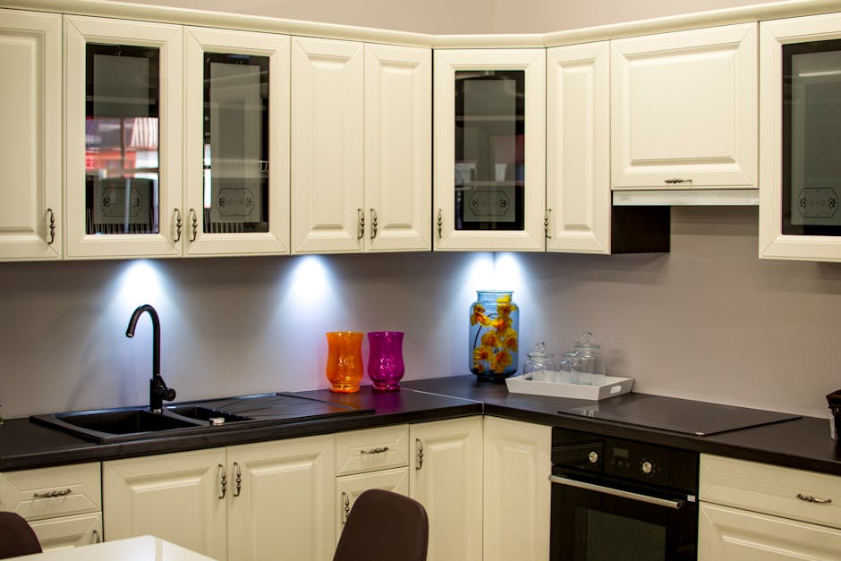 Kitchen with cream cabinets