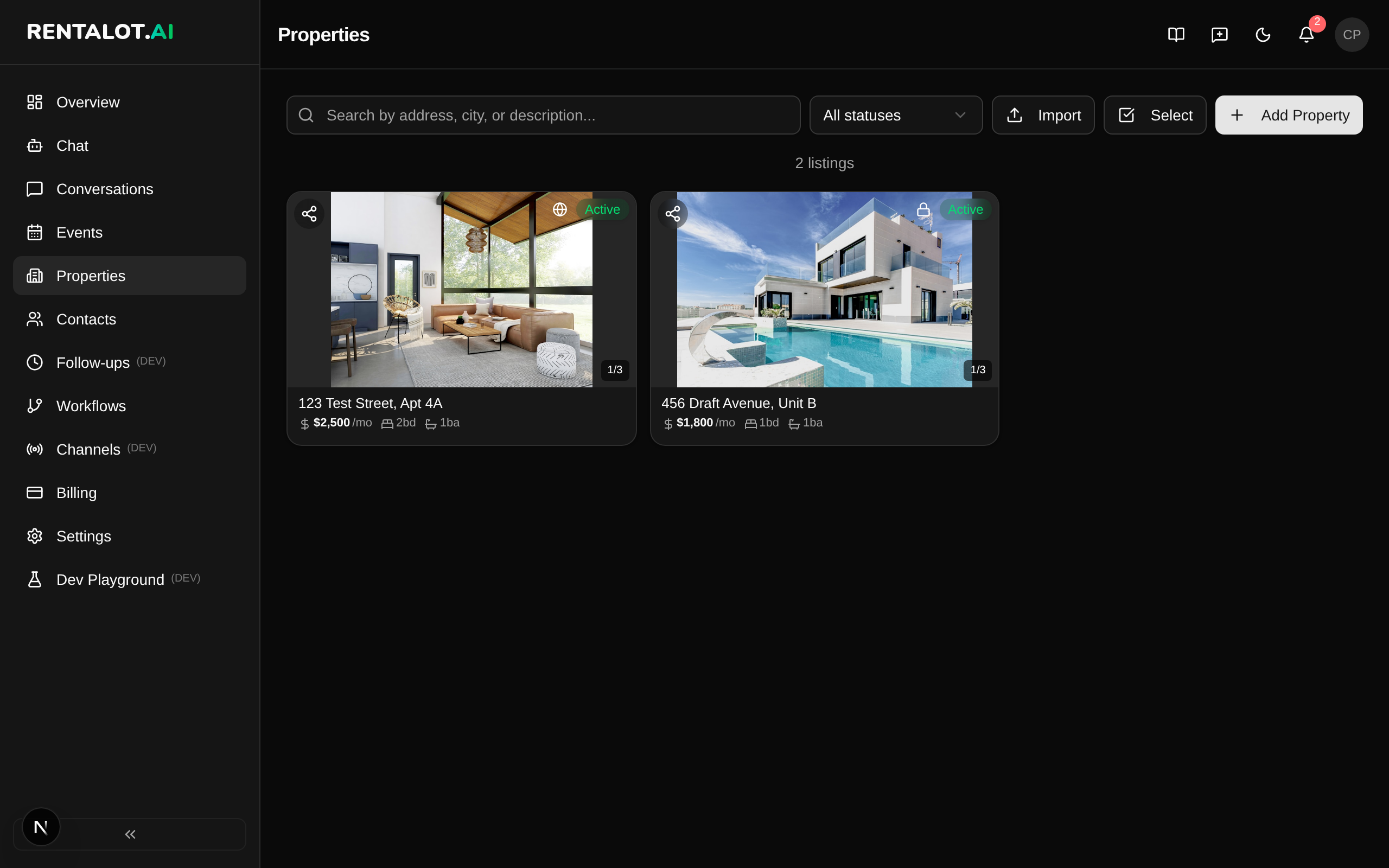 Dashboard — properties